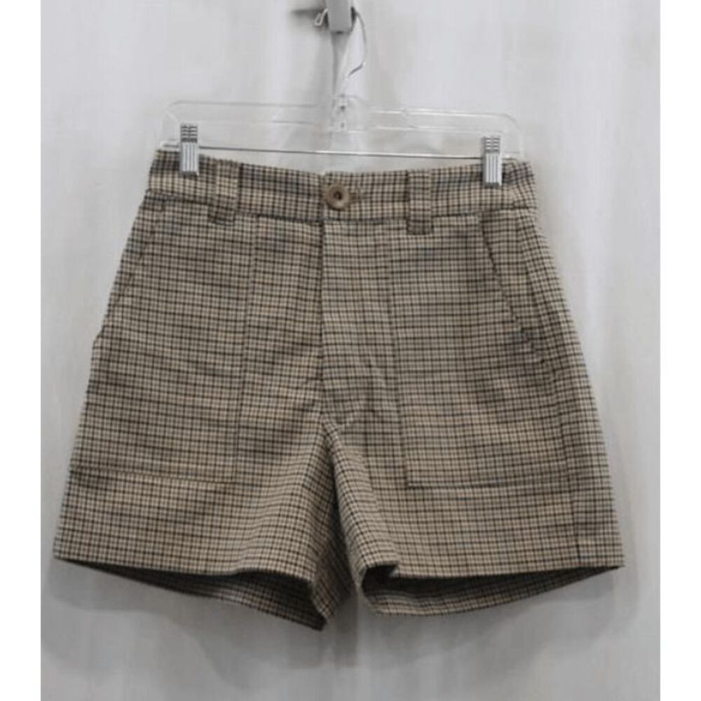 Beaton Utility Womens Brown Tan Plaid Houndstooth Preowned High Waist Shorts 6